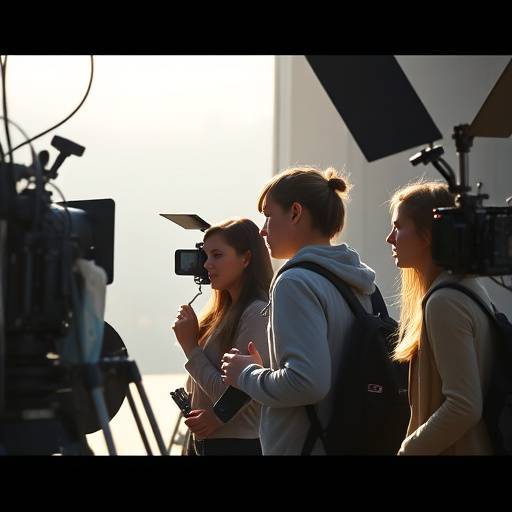 Image d'un plateau de tournage avec des étudiants
