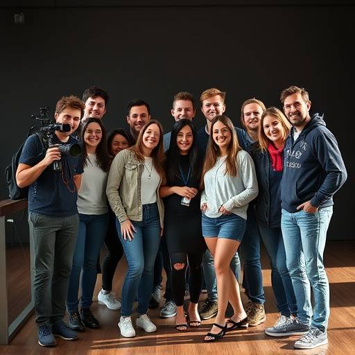 Photo de groupe : Les étudiants de l'Académie Lumière Cinéma posent ensemble lors d'un atelier.